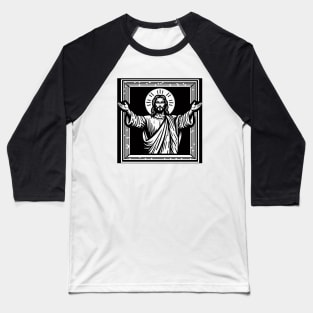 Jesus  Woodcut Art Baseball T-Shirt